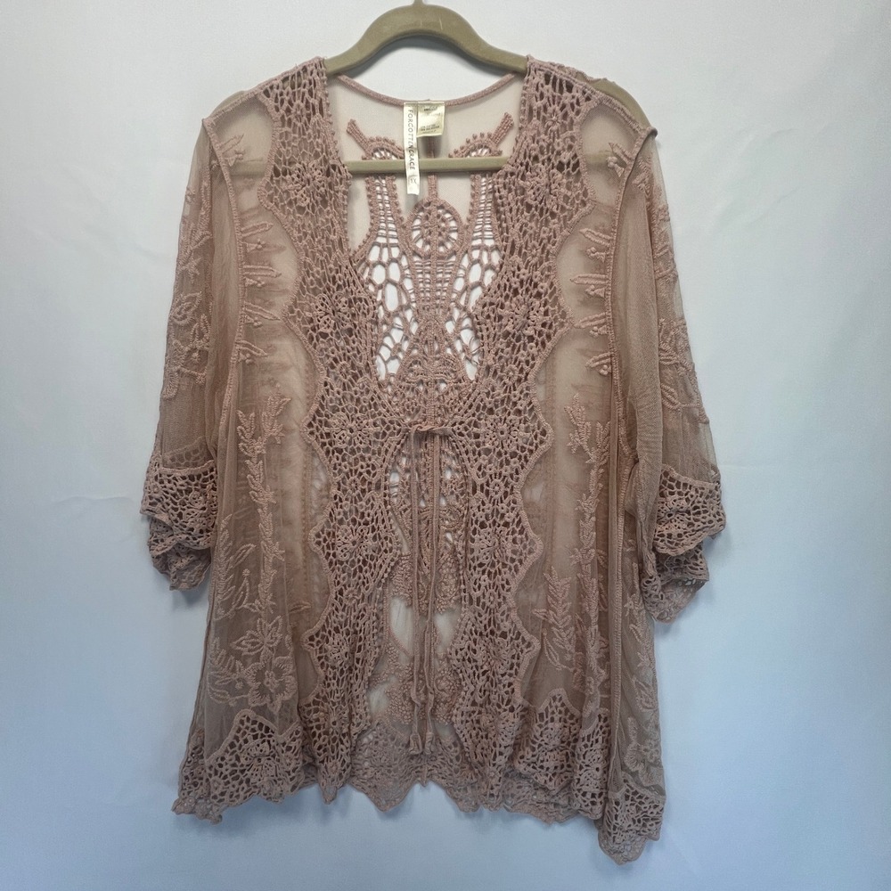 Forgotten Grace Mauve Pink Crochet Lace Mesh Kimono Top 1X SLC731X